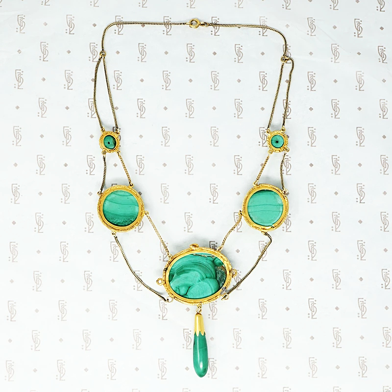 Elaborate gold malachite vicorian necklace reverse