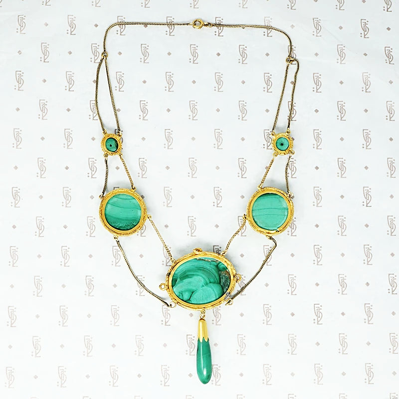 Elaborate gold malachite vicorian necklace