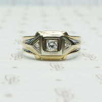 2 tone 14k gold masculine ring set with 3 diamonds