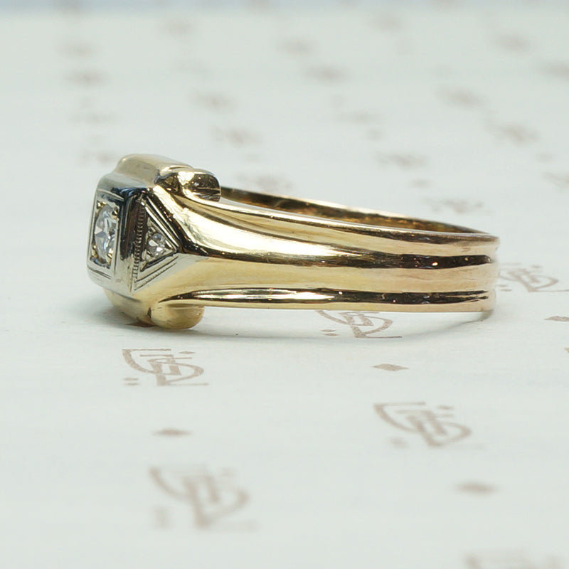 Vintage Bold 1940's 2 tone Gold Diamond Ring