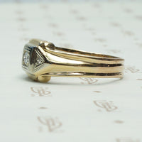 Vintage Bold 1940's 2 tone Gold Diamond Ring