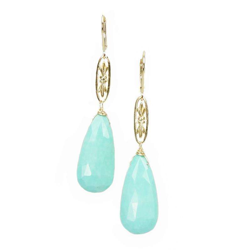 The Marché Pendant Drop Earrings by Brunet with Faceted Blue Turquoise Drops