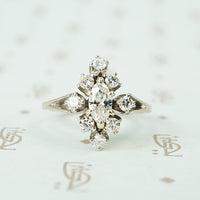 White gold vintage marquise cluster diamond ring