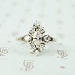 White gold vintage marquise cluster diamond ring