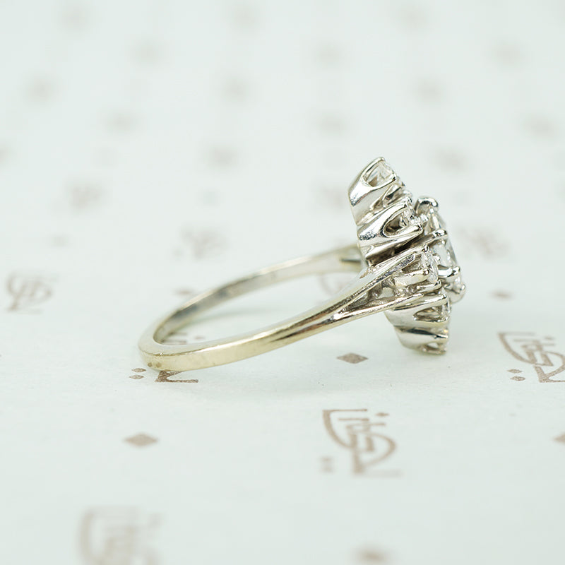 White gold vintage marquise cluster diamond ring