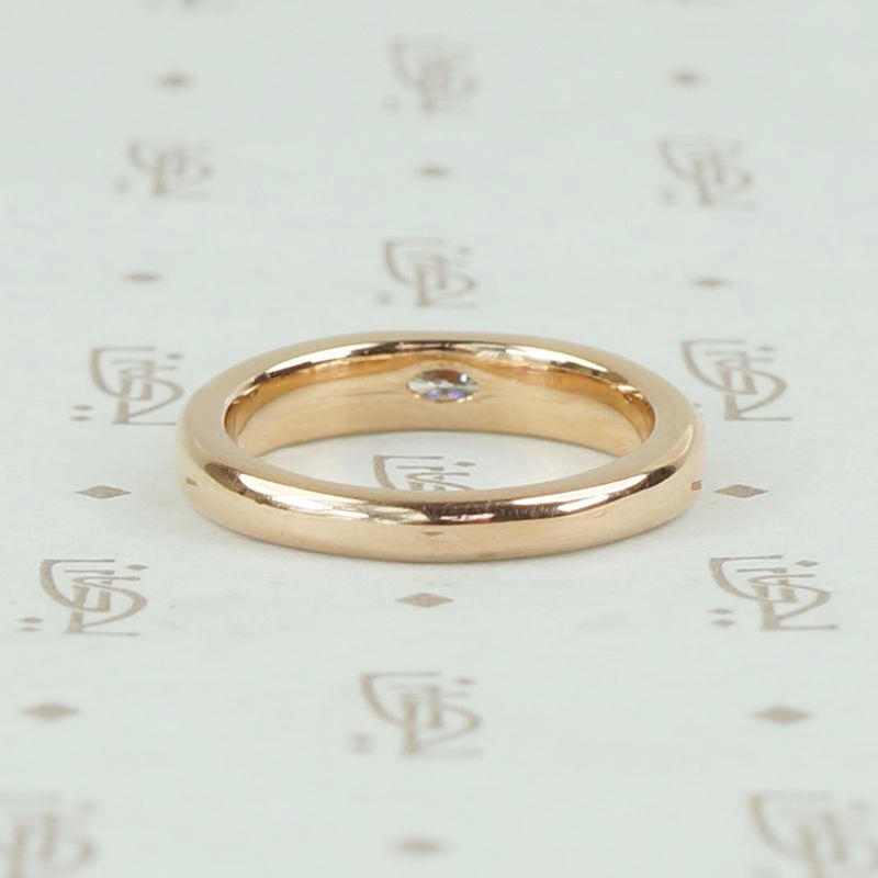 Vintage marquis diamond rose gold band by 720, back view.