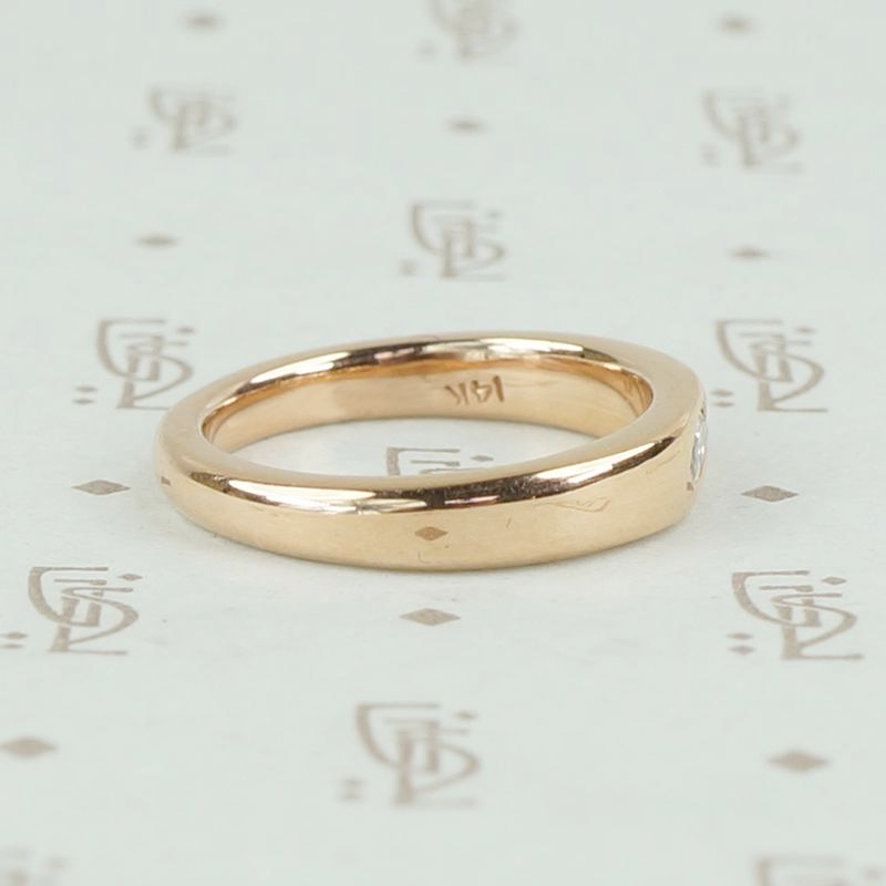 Vintage marquis diamond rose gold band by 720, right view.