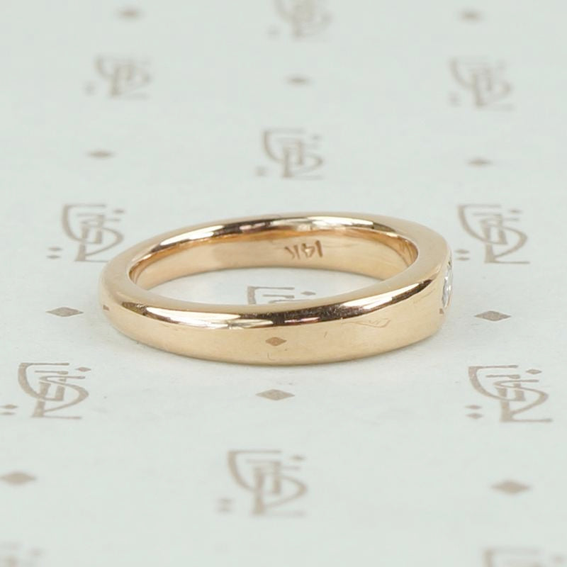 Vintage marquis diamond rose gold band by 720, right view.