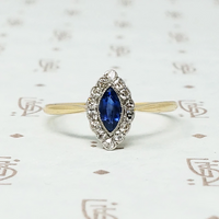 1920s Marquis Cut Sapphire Diamond Halo Ring