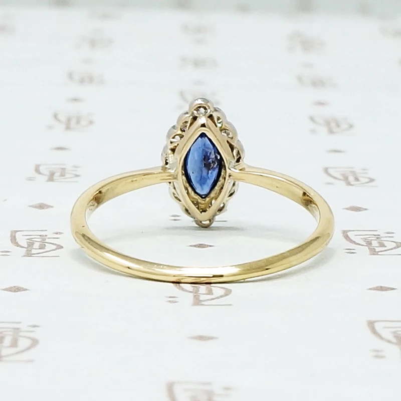 1920s Marquis Cut Sapphire Diamond Halo Ring