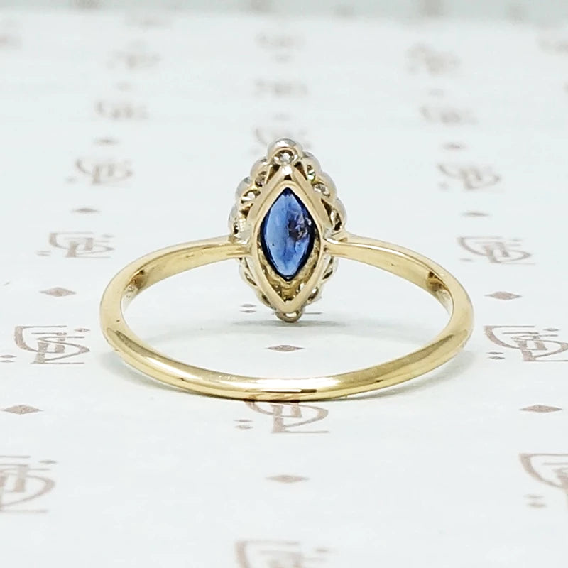 1920s Marquis Cut Sapphire Diamond Halo Ring
