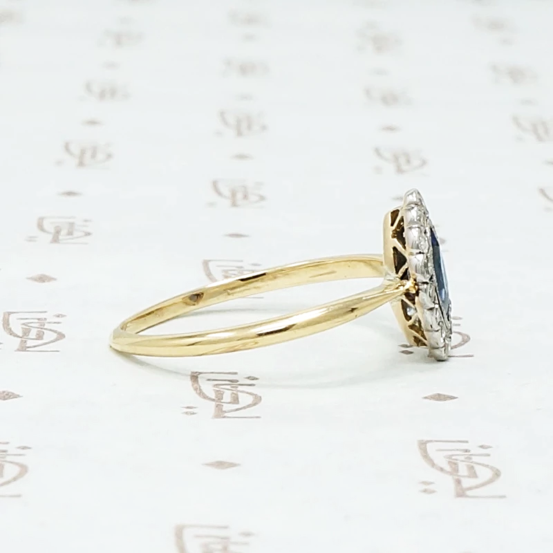 1920s Marquis Cut Sapphire Diamond Halo Ring
