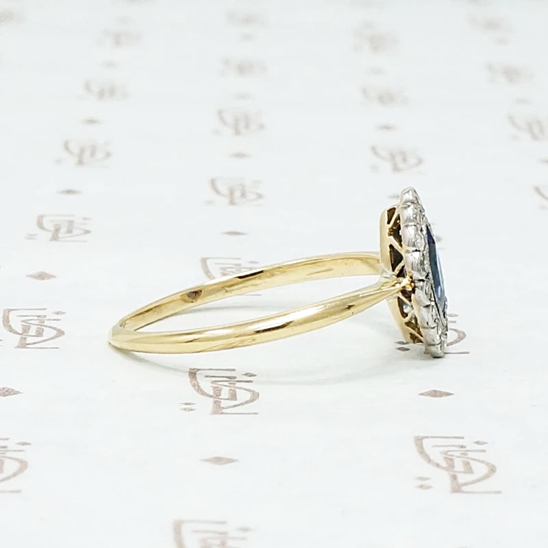 1920s Marquis Cut Sapphire Diamond Halo Ring