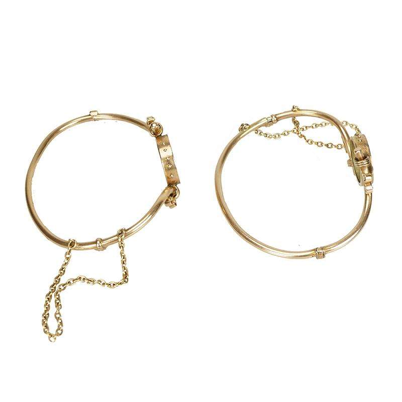 Matched Pair of Victorian Bracelets with Four Leaf Clover Motif - Gem Set Love