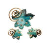 Vintage Matisse Teal Enamel Leaf Pin and Earring set