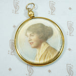 Hand painted minature portrait in 14k yellow gold double sided locket