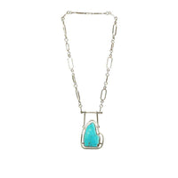Modernist Silver Necklace set with huge Turquoise