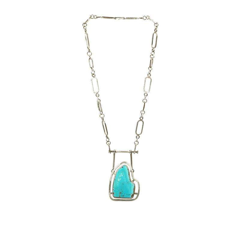 Modernist Silver Necklace set with huge Turquoise