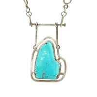 Modernist Silver Necklace set with huge Turquoise