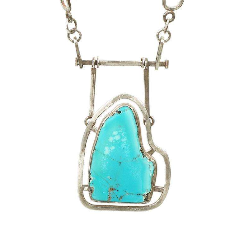 Modernist Silver Necklace set with huge Turquoise