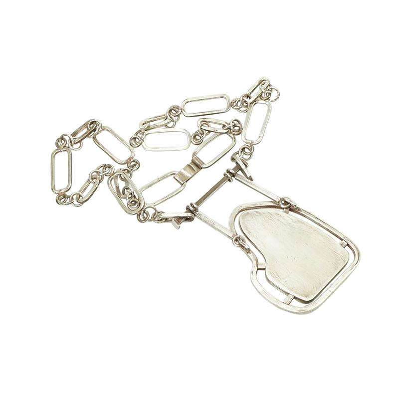Modernist Silver Necklace set with huge Turquoise