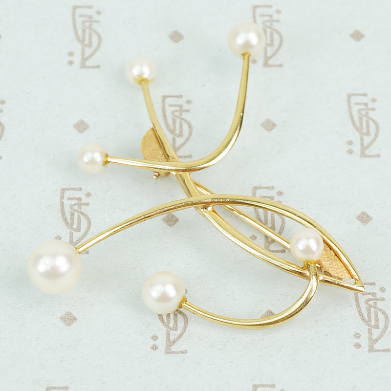 The Curve a Mid Mod Gold and Pearl Brooch