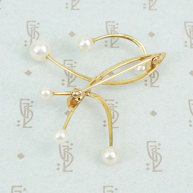 The Curve a Mid Mod Gold and Pearl Brooch
