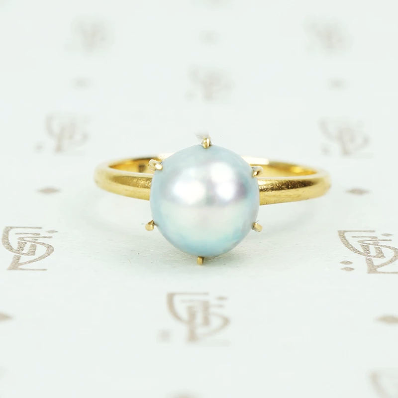 14k yellow gold mikimoto grey pearl solitaire ring