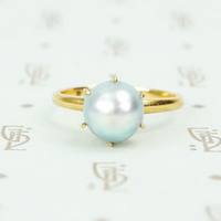 14k yellow gold mikimoto grey pearl solitaire ring