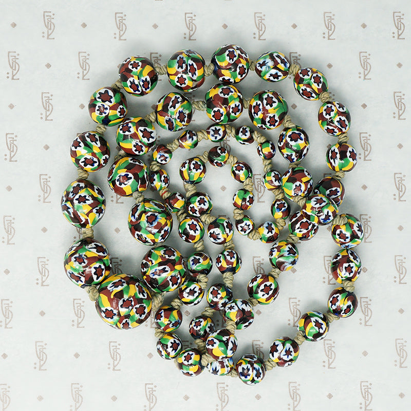 Vintage 1920's millefiori beaded necklace knotted on silk
