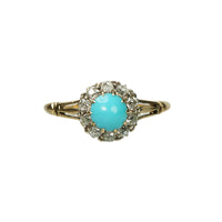 Old Mine Cut Diamonds and Turquoise Blue Ring