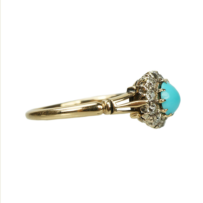 Old Mine Cut Diamonds and Turquoise Blue Ring