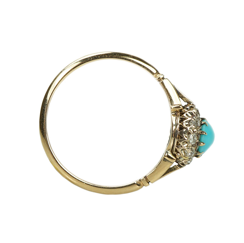 Old Mine Cut Diamonds and Turquoise Blue Ring