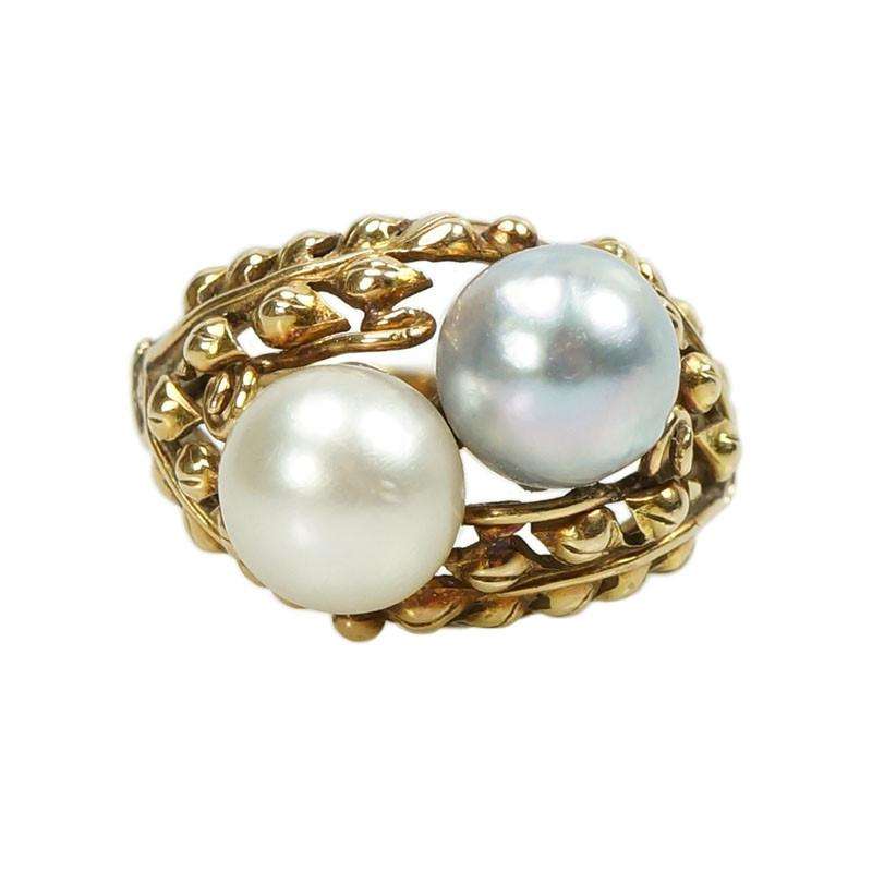 Ming's 14k Yellow gold and Double Pearl Ring