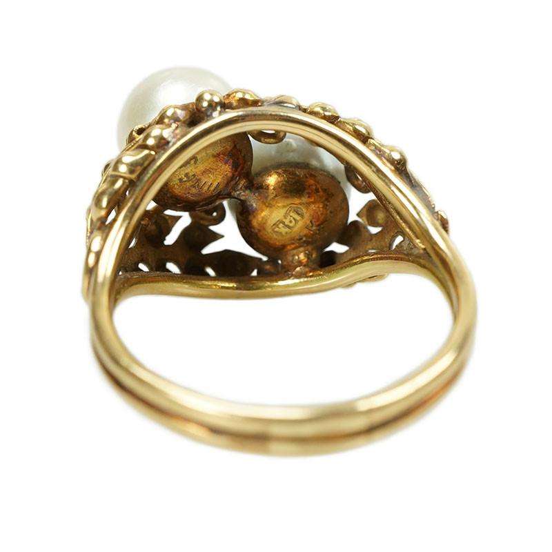 Ming's 14k Yellow gold and Double Pearl Ring