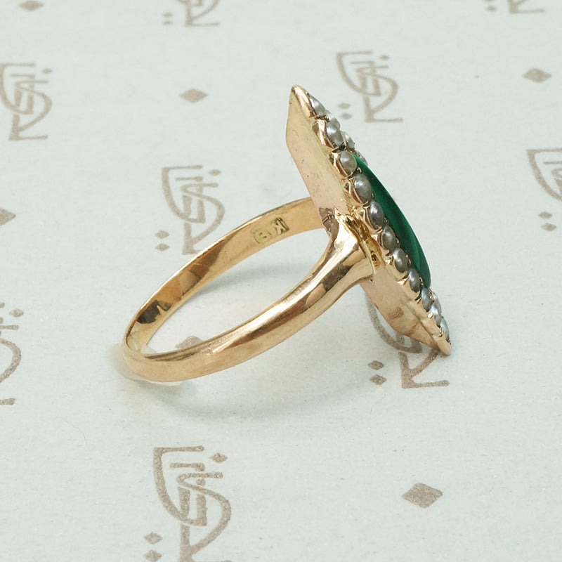 Antique Malachite and Pearl Ring