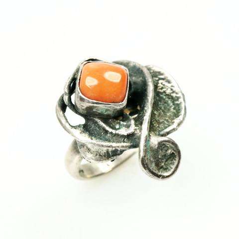 Scandinavian Modernist 830 Silver ring set with Red Coral