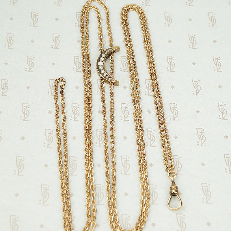Opal and Pearl Studded Crescent Moon Slide Chain