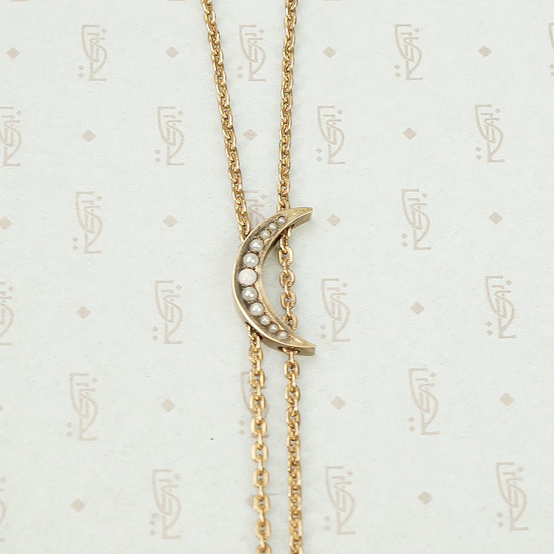 Opal and Pearl Studded Crescent Moon Slide Chain