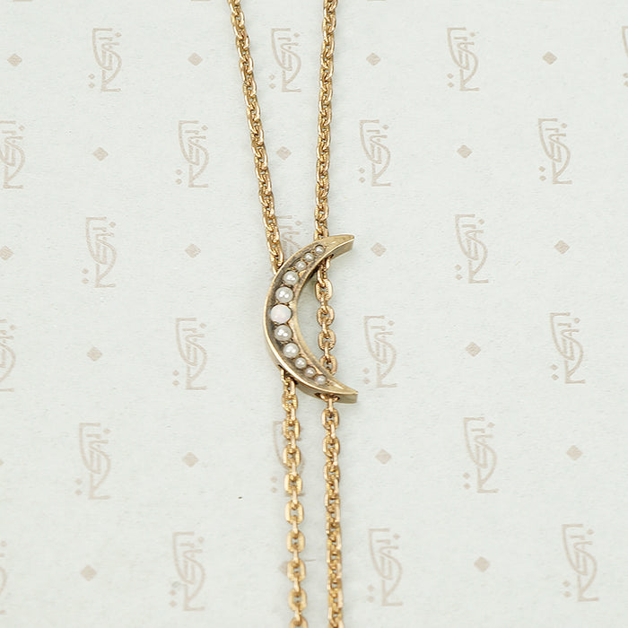 Opal and Pearl Studded Crescent Moon Slide Chain