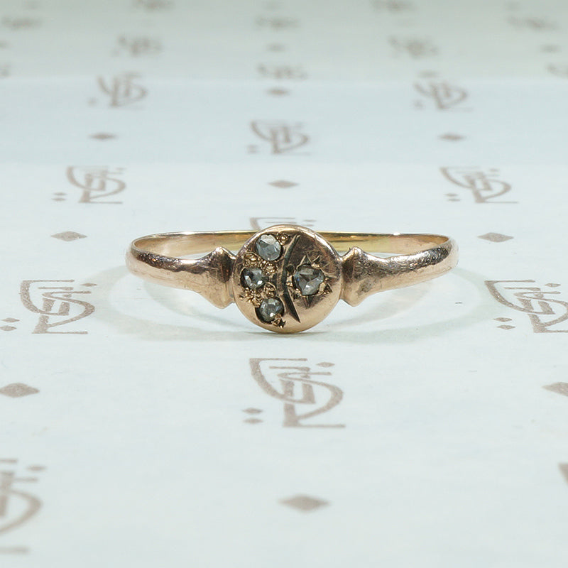 delicate mid 19th century gold and rose cut diamond moon and star ring
