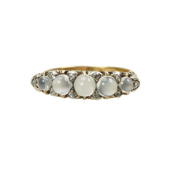 Glowing Moonstone and Rose Cut Diamond Ring