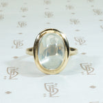 Gorgeous big cabochon moonstone ring in mellow 14k yellow gold