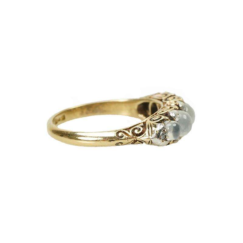 Glowing Moonstone and Rose Cut Diamond Ring