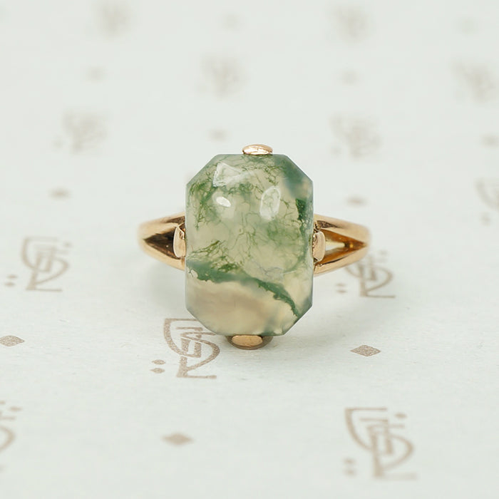 Vintage Rose Gold Moss Agate Ring