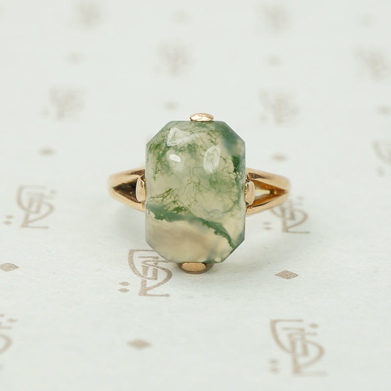 Vintage Rose Gold Moss Agate Ring