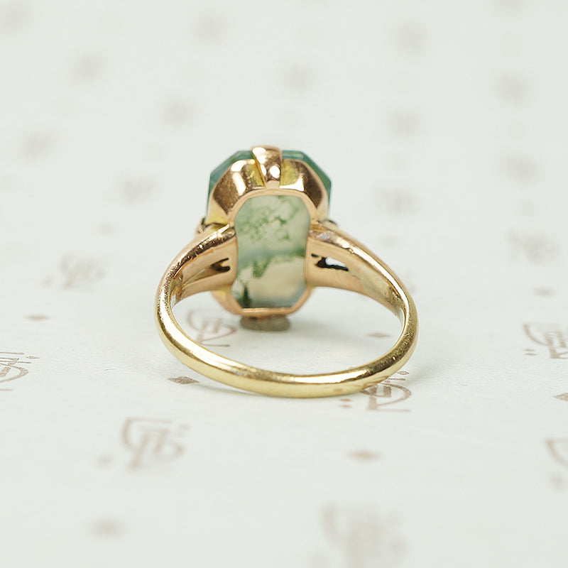 Vintage Rose Gold Moss Agate Ring