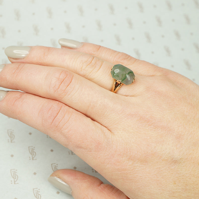 Vintage Rose Gold Moss Agate Ring