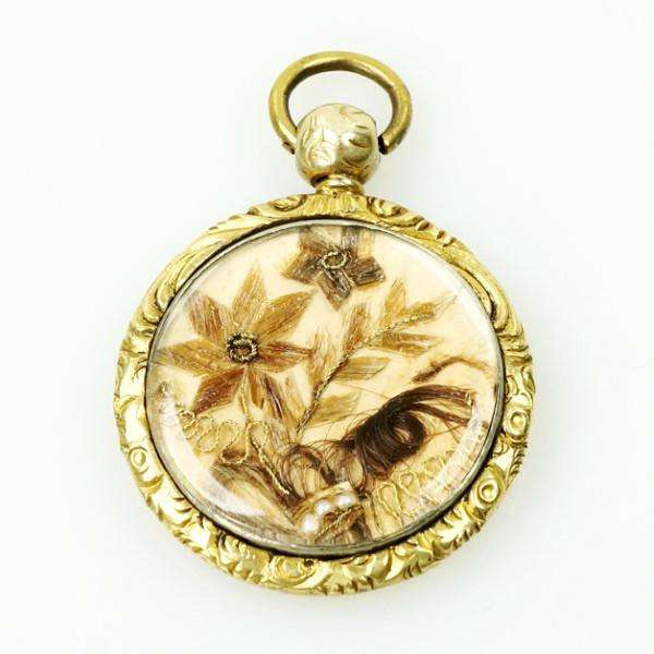 Victorian Enameled Mourning Pocket Watch Locket with Fancy Hair arrangement