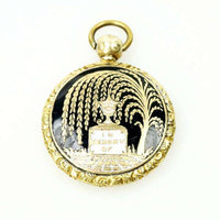 Victorian Enameled Mourning Pocket Watch Locket with Fancy Hair arrangement